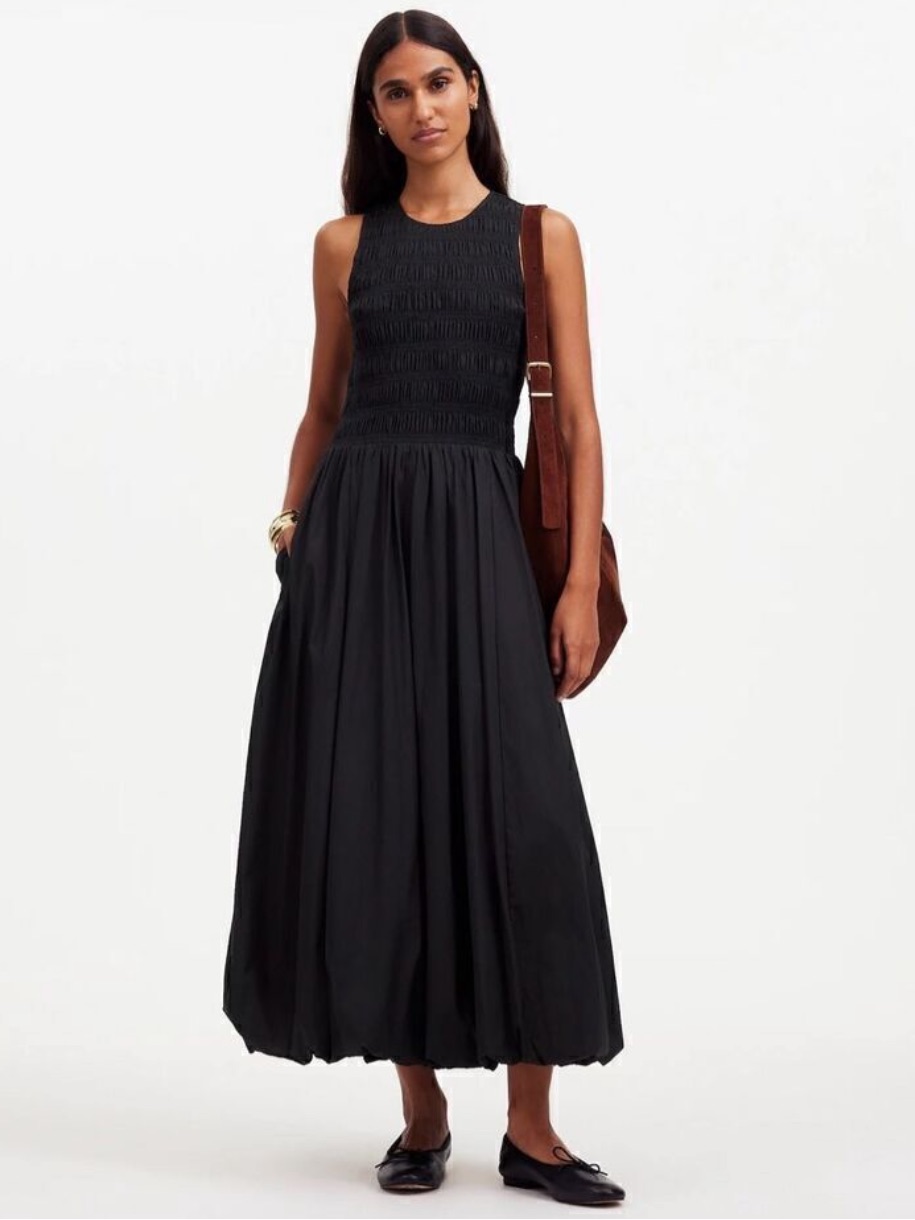 Madewell The Melody Bubble-Hem Smocked Midi Dress